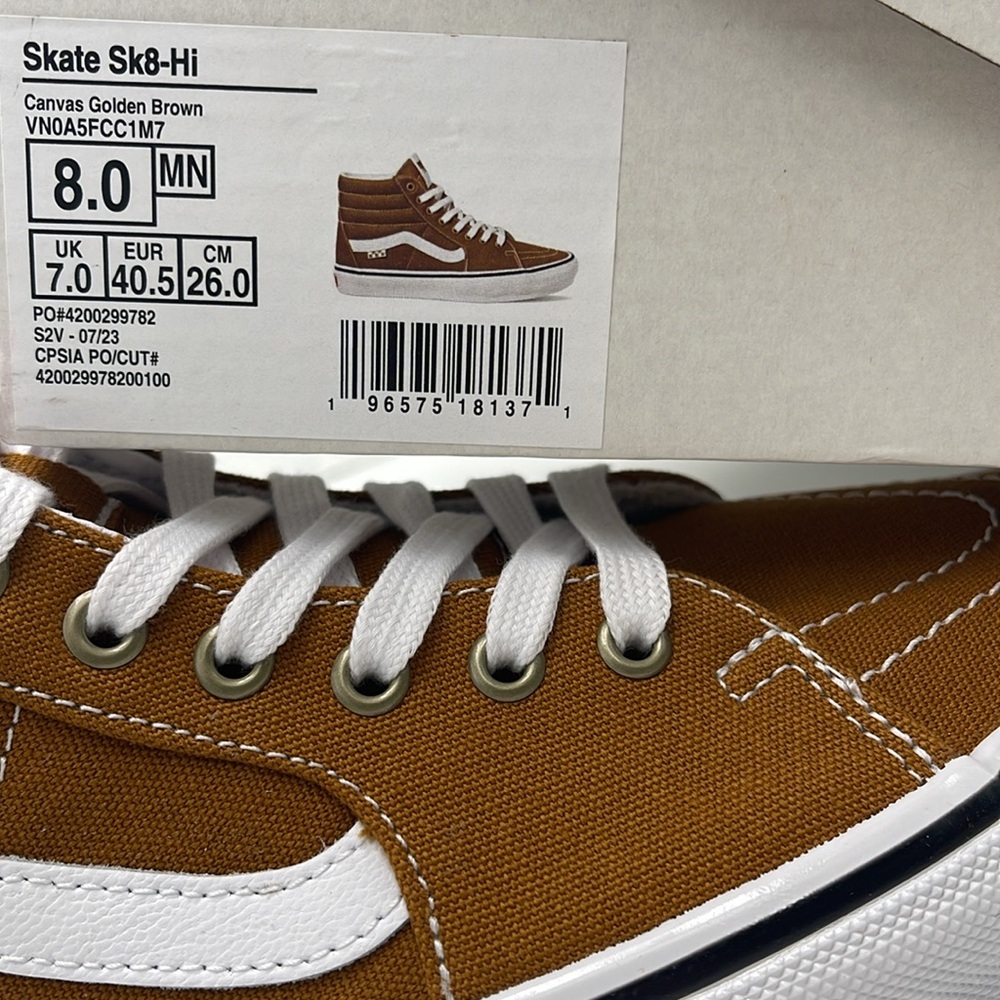 Vans Men’s Skate Sk8-Hi Canvas Golden Brown
VN0A5FCC1M7 Sneakers - Picture 16 of 16